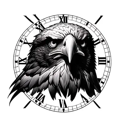Eagle's Face With A Clock With Rome Numbers In The Background