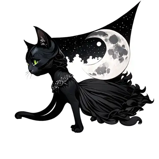 A Moon With Cat's Ear And A Long Dress Like A Cat Woman But With Moon's Head