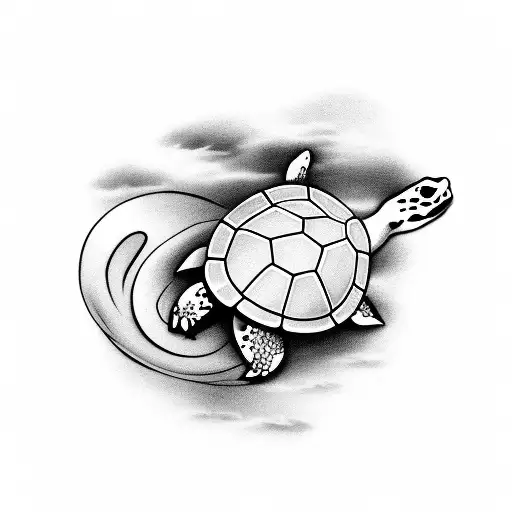 Turtle With A Rose With Stem In Its Mouth In The Clouds