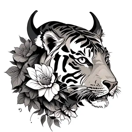 Tiger Ox And Flowers