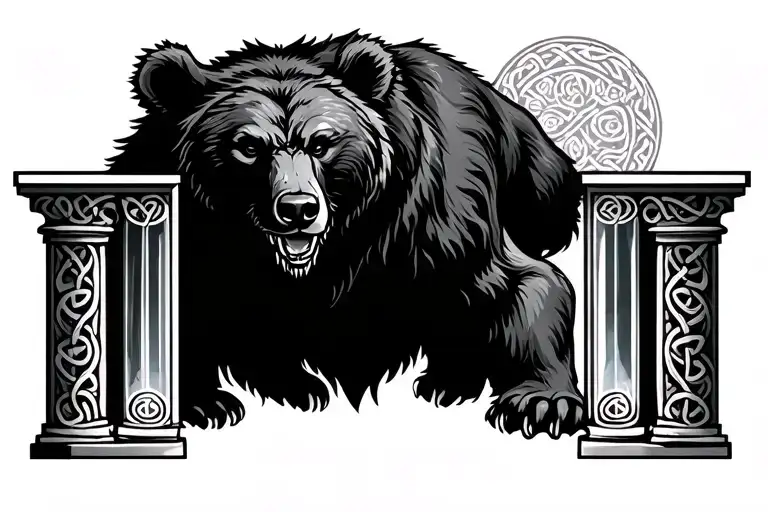 Celtic Bear Hidden Behind Two Transparent Pillars