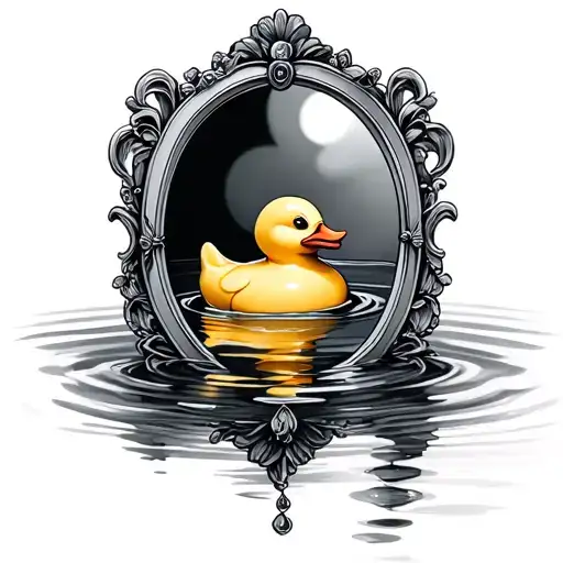 Fancy Mirror With A Rubber Duck And Water Inside Without Reflection