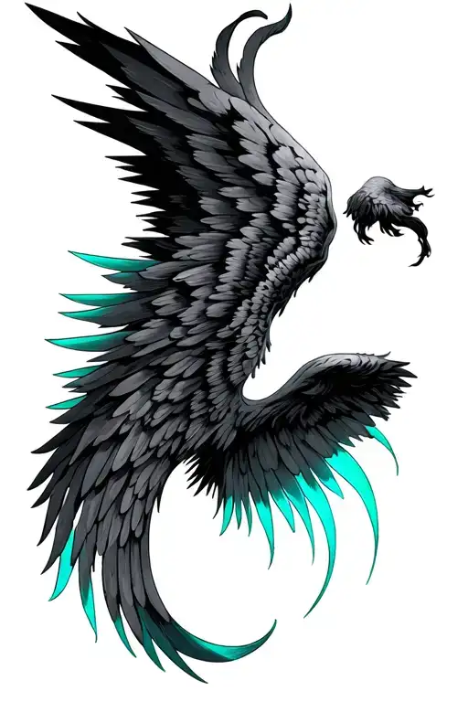 Dark Angel Wings With Teal Highlights