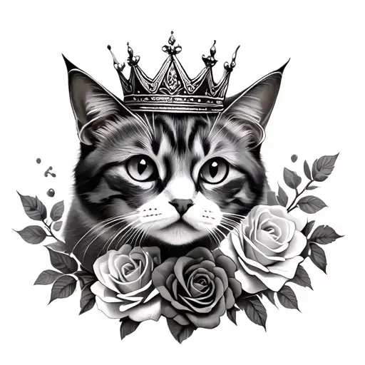 Cat With Crown And Roses Intertwined