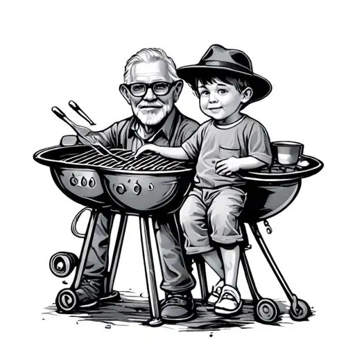 Grandpa And Grandson On Grill