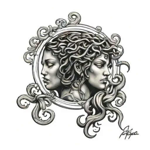 Medusa Gorgona Face In The Broken Mirror Reflection