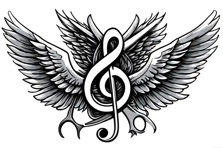 Treble Clef Intertwined Shears Cutting Hair Intertwined Airplane