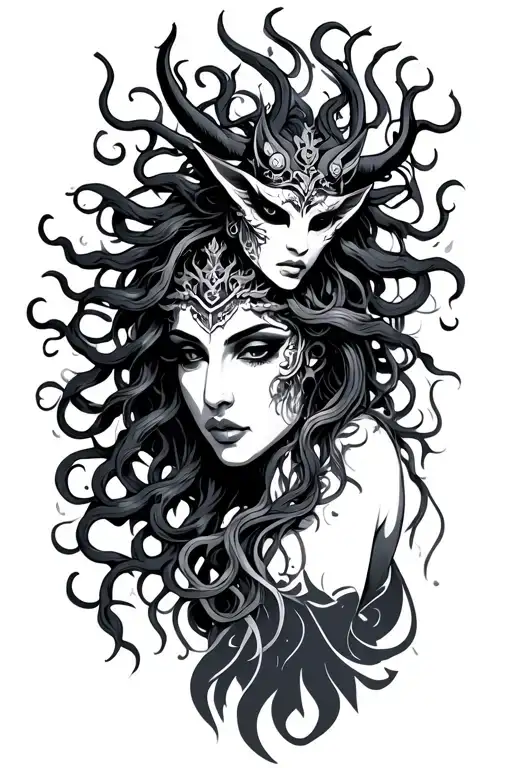 Medusa Goddess With Oni Mask