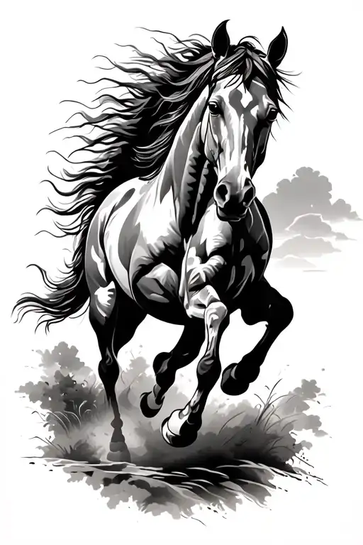 Native American Tattoo Featuring A Horse Galloping