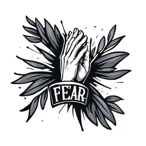 Faith Over Fear Graffiti Style Tattoo Featuring Praying Hands