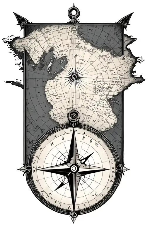 Navigation Map With Compass Rose