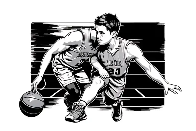 Father And Son Playing Basketball On A Court