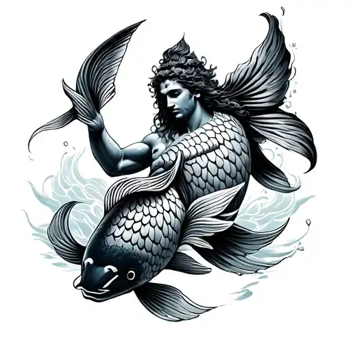 Aquarius God With Koi Fish Swimming
