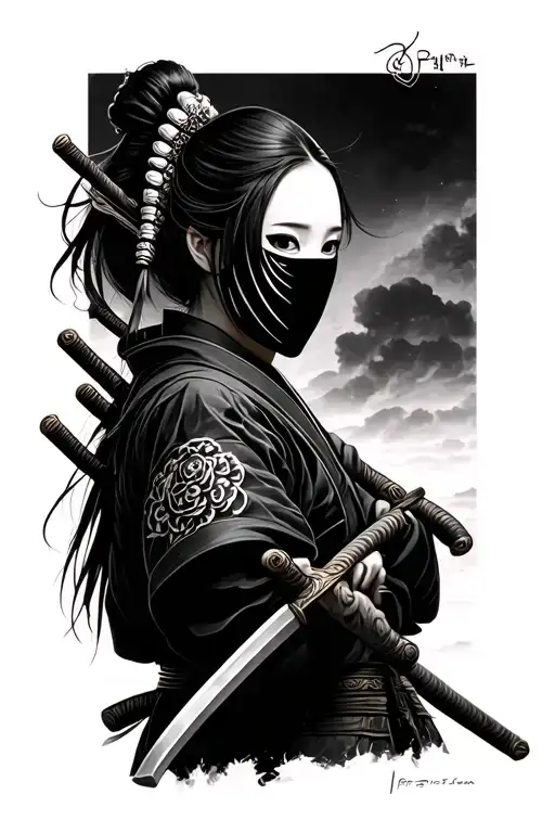 Female Samurai No Face Shown With Katana Sword