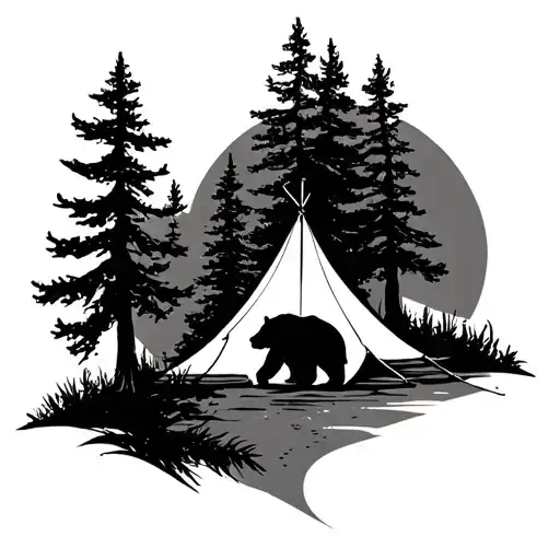 4 Trees And A Tent And Bear