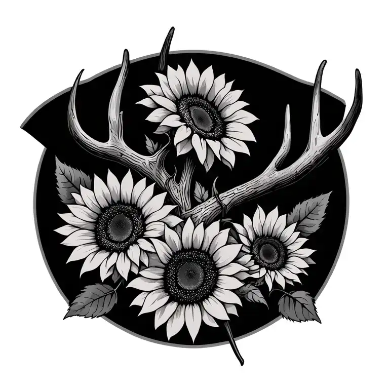 Sunflowers And Antlers Intertwined Simple Tramp Stamp Style