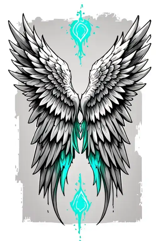 Pair Of Gothic Angel Wings With Teal Highlights