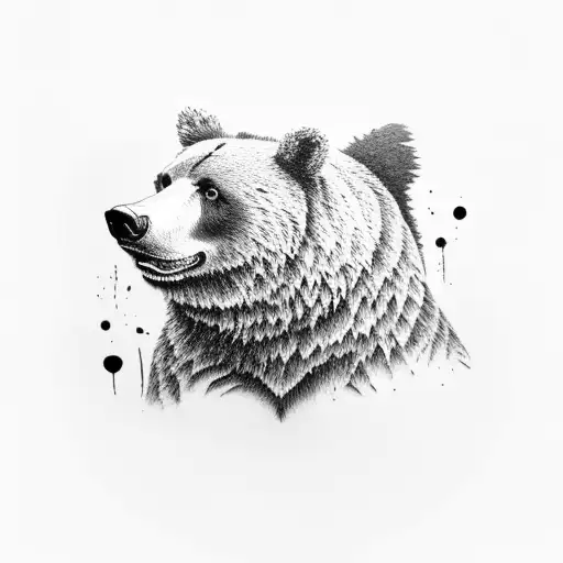 A Realistic Black And Grey Tattoo Of A Bear Playing A Guitar