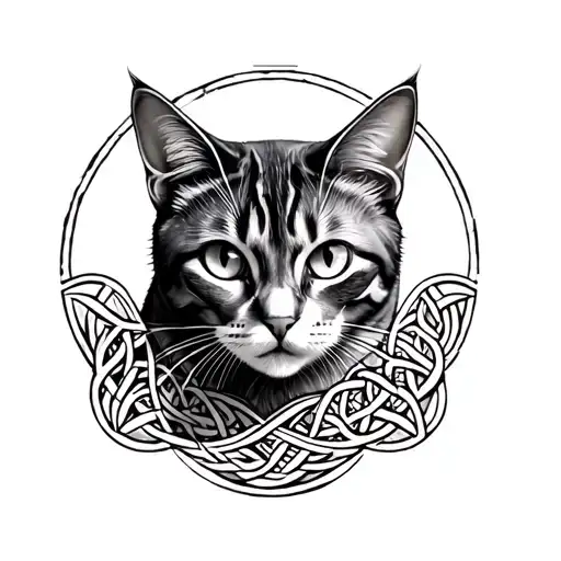 Cat With Celtic Ima Circle Symmetricaly