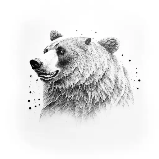 A Realistic Black And Grey Tattoo Of A Bear Playing A Guitar