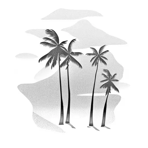Beach Scene With A Palm Tree On Side