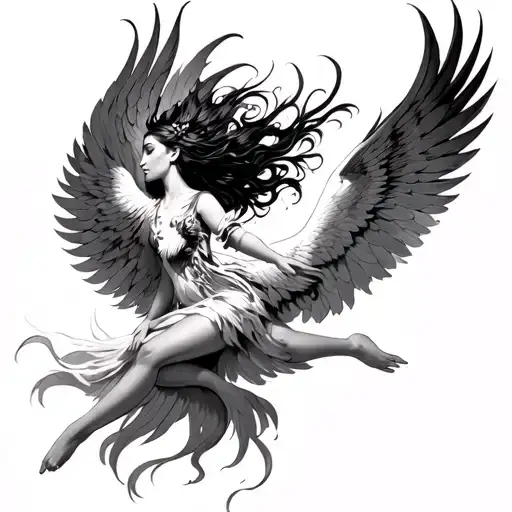 Woman Rising Into Phoenix Flying