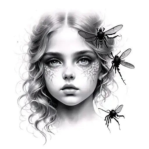 Pretty Girl Face With Insects