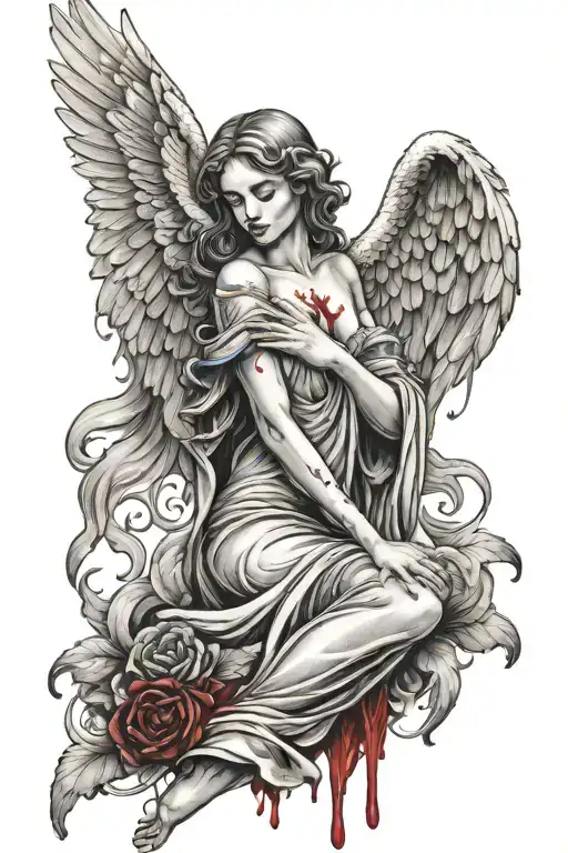Beautiful Angel Holding With Blood Dripping Down