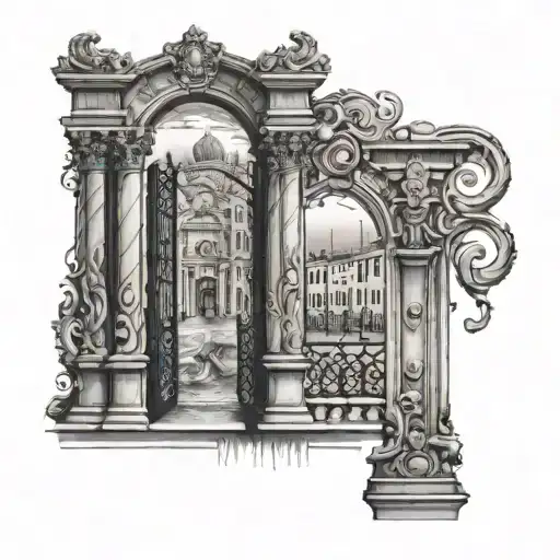 Gates Of Hell With Italian Architecture In The Background