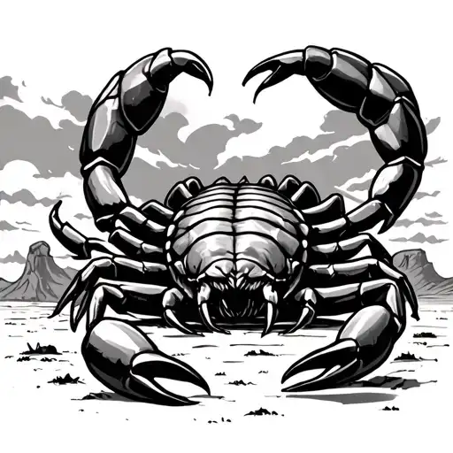 Scorpion In The Desert Under A Storm Clouds