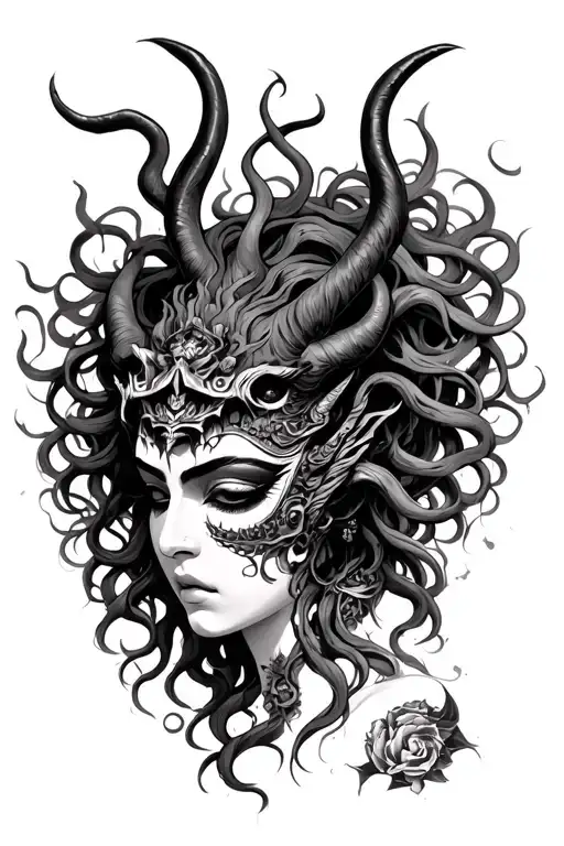 Medusa Goddess With Oni Mask