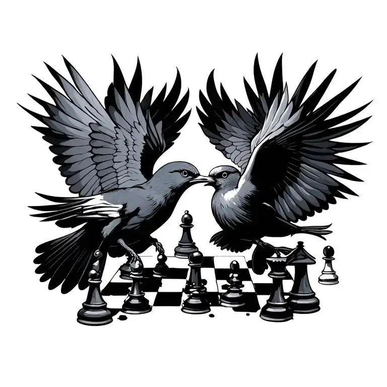 Two Birds Flying Towards Each Other With A Chessboard