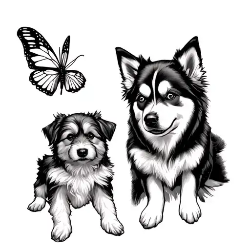 Husky And Cavoodle With Butter Fly Coming