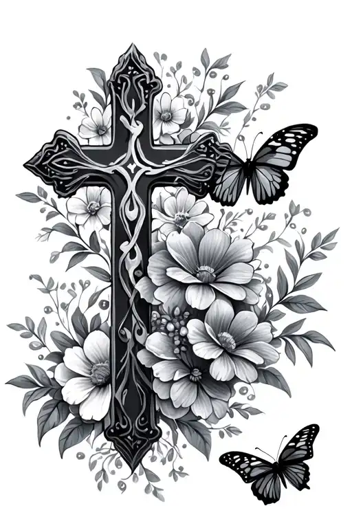 Cross And Flowers And Butterflies Girly