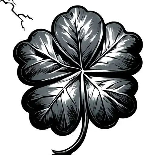 Black Five Leaf Clover In Lightning With Five Leaves In Playful Style