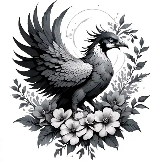 Female Phoenix Bird With Flowers