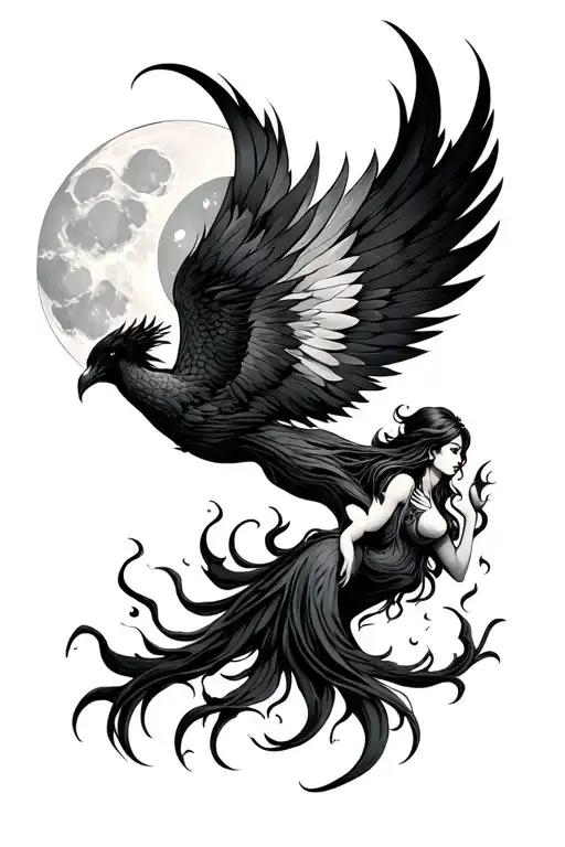 Phoenix Woman Fire Book Moon Sun