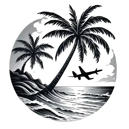 Palm Tree Waves Beach Sun Airplane