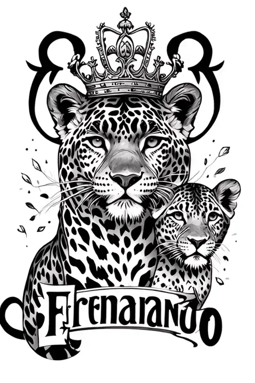 A Jaguar With A Lion Cub With A Crown And The Name Fernando