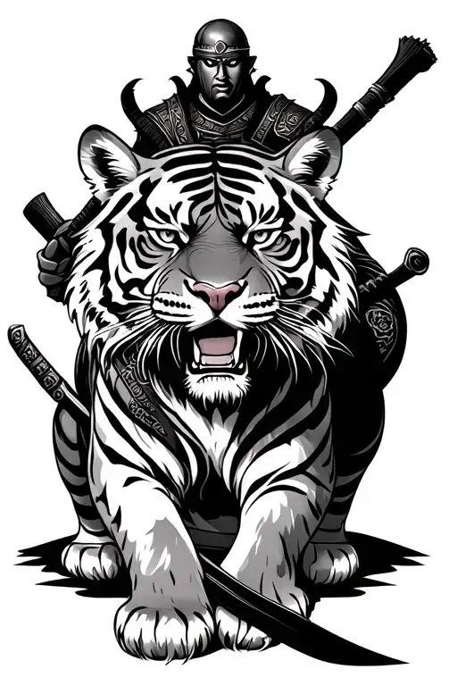 Tiger With Samurai Sord Behind It