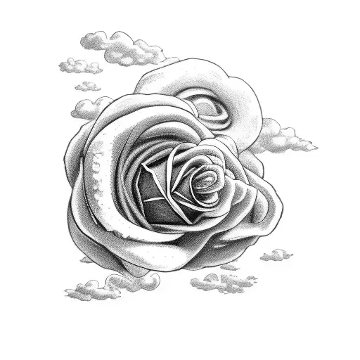 Turtle With A Rose In The Shell In The Clouds