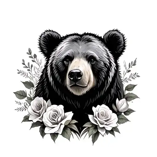 Bear With Rose And Gladiolus Flowers