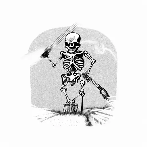 Skeleton With Lawn Mower