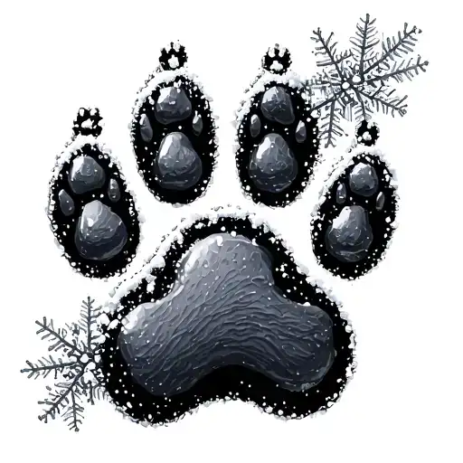 Dog Paw Print Line In Snow