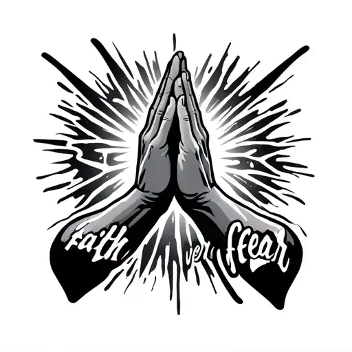 Faith Over Fear Graffiti Style Tattoo Featuring Praying Hands