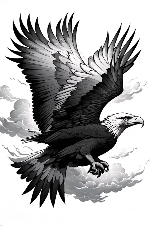 Eagle Falling Out Of The Sky With Clouds
