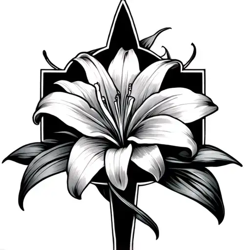 Fine Line Cross With Lily Flower Wrapped Around It