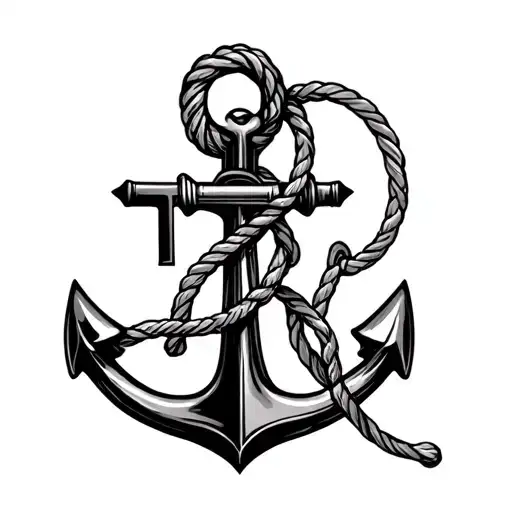 Tattoo With An Anchor And With The Initials Of T And R Intertwined In The Anchor With Rope