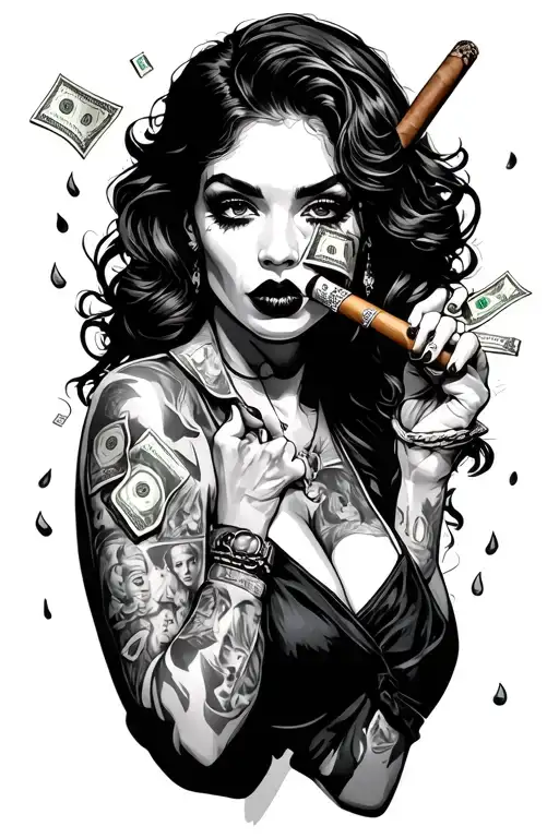 Gangster Girl Cigar Money Raining