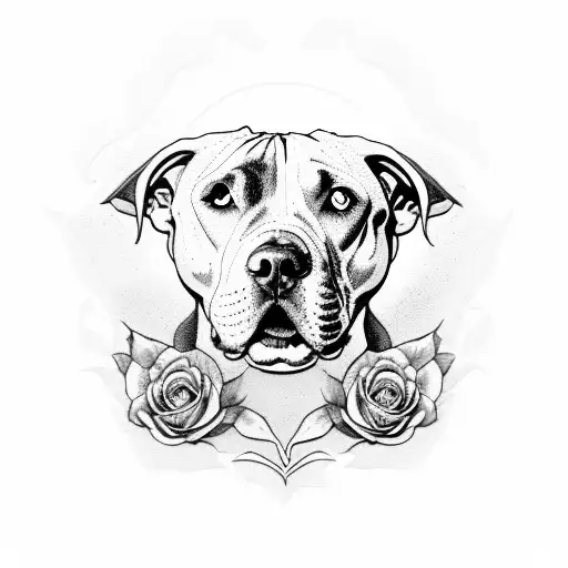 Cerberus Pit Bull With Roses